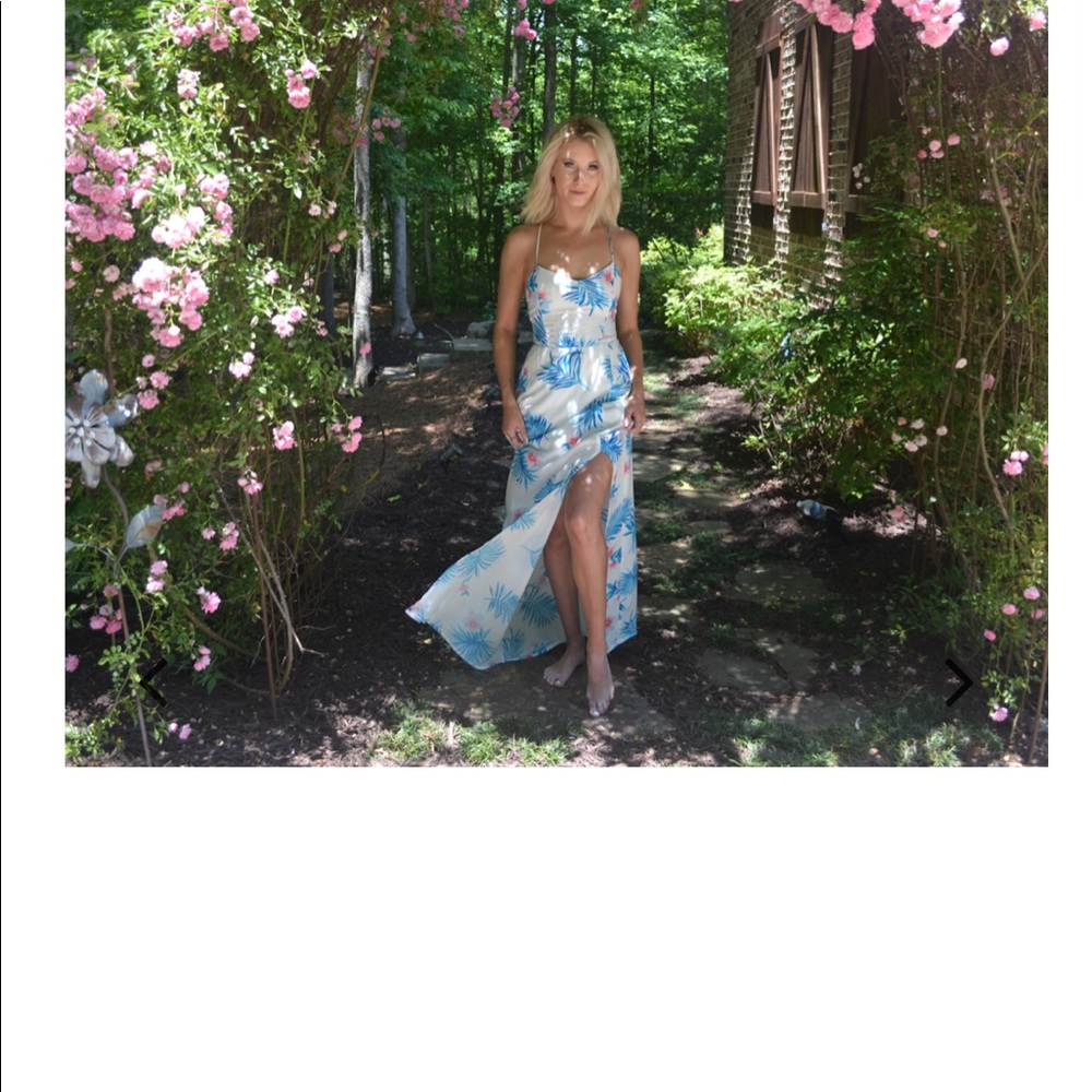 Hawaiian blue and white maxi dress